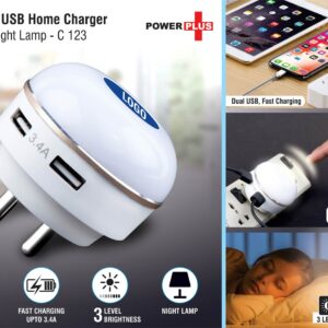 Dual USB fast charger with night lamp